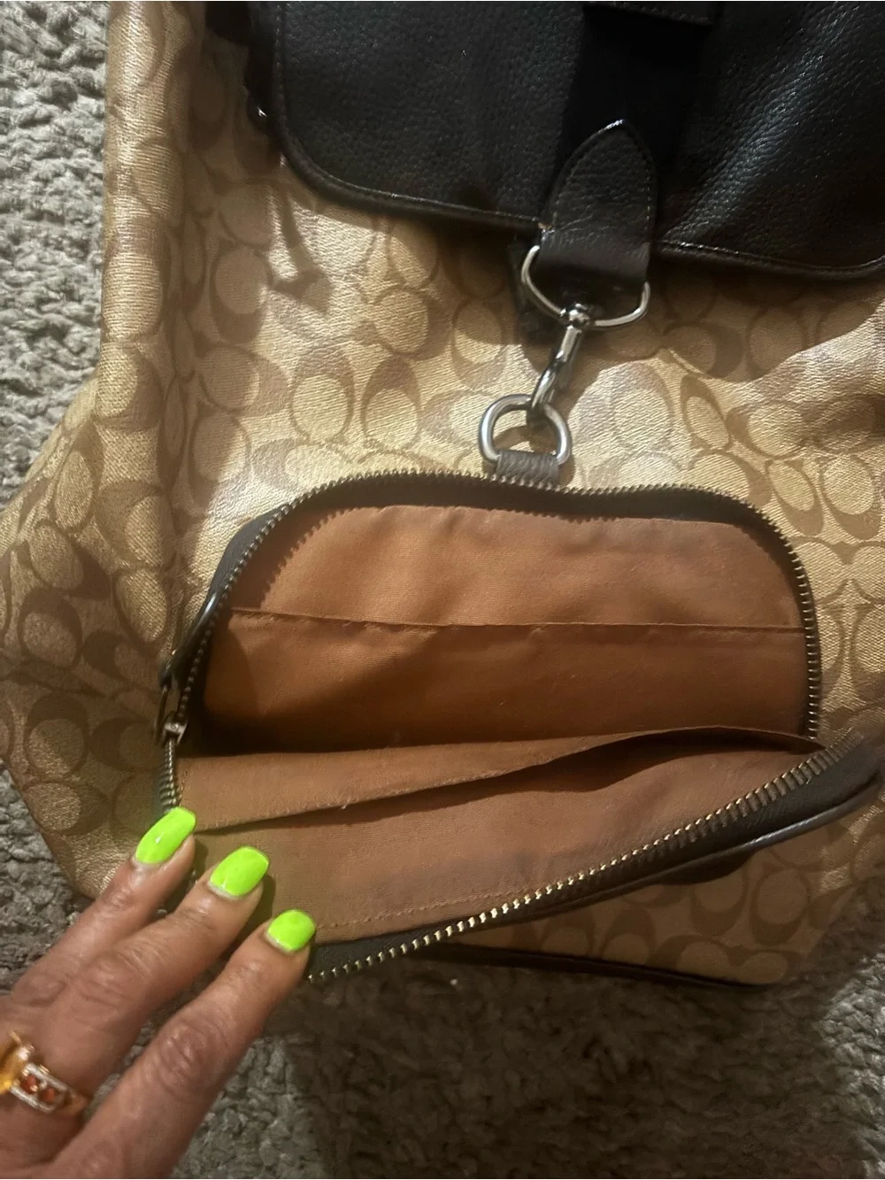 Coach Tan Signature Canvas Backpack with Dark Brown Trim